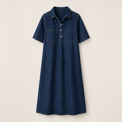 Denim Blue Shirt Dress | Casual Midi Dress for Women - Relaxed Fit with Pockets Denim Blue