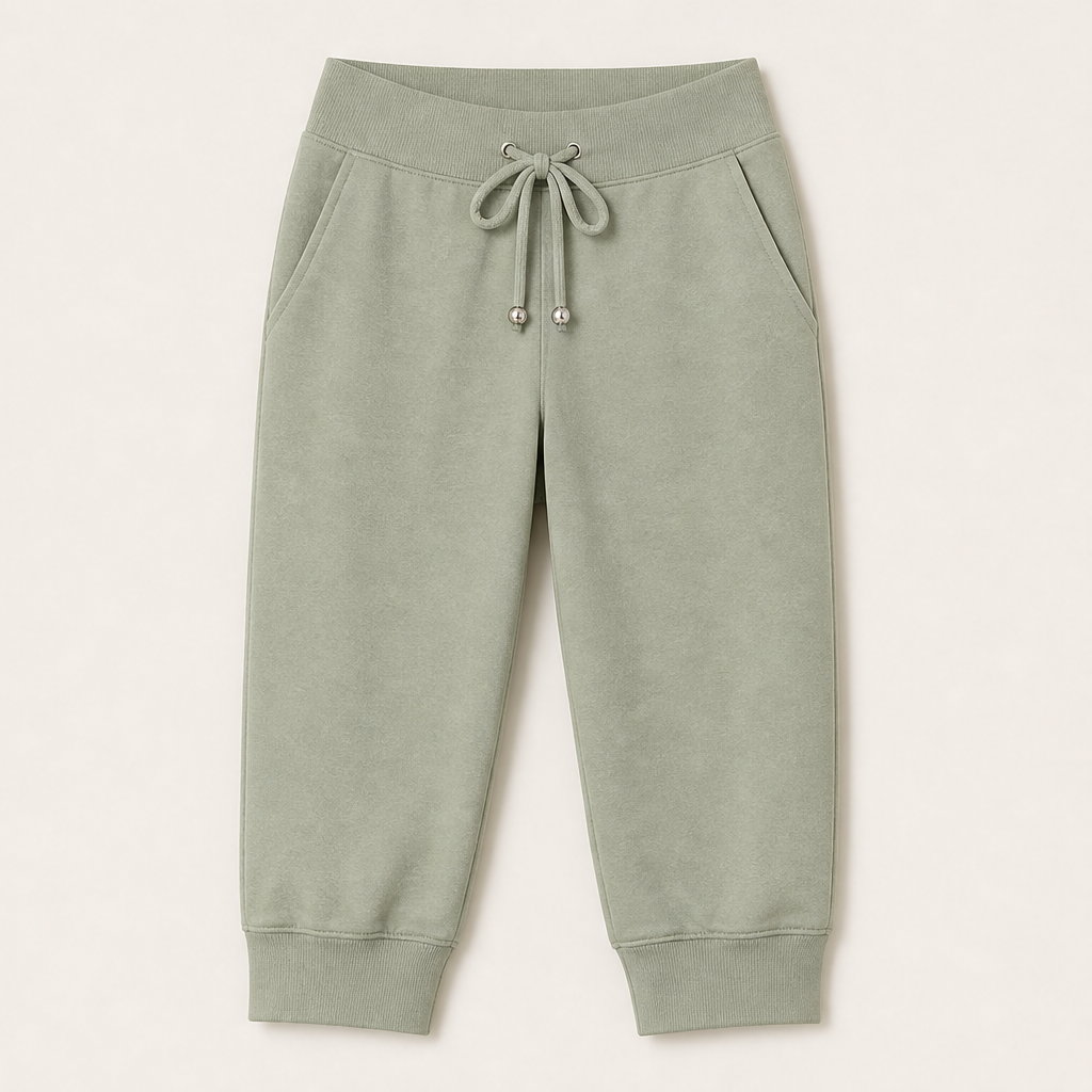 Navy Cropped Jogging Pants | Capri-Length Joggers with Pockets - Elastic Cuffs & Drawstring Waist Sage