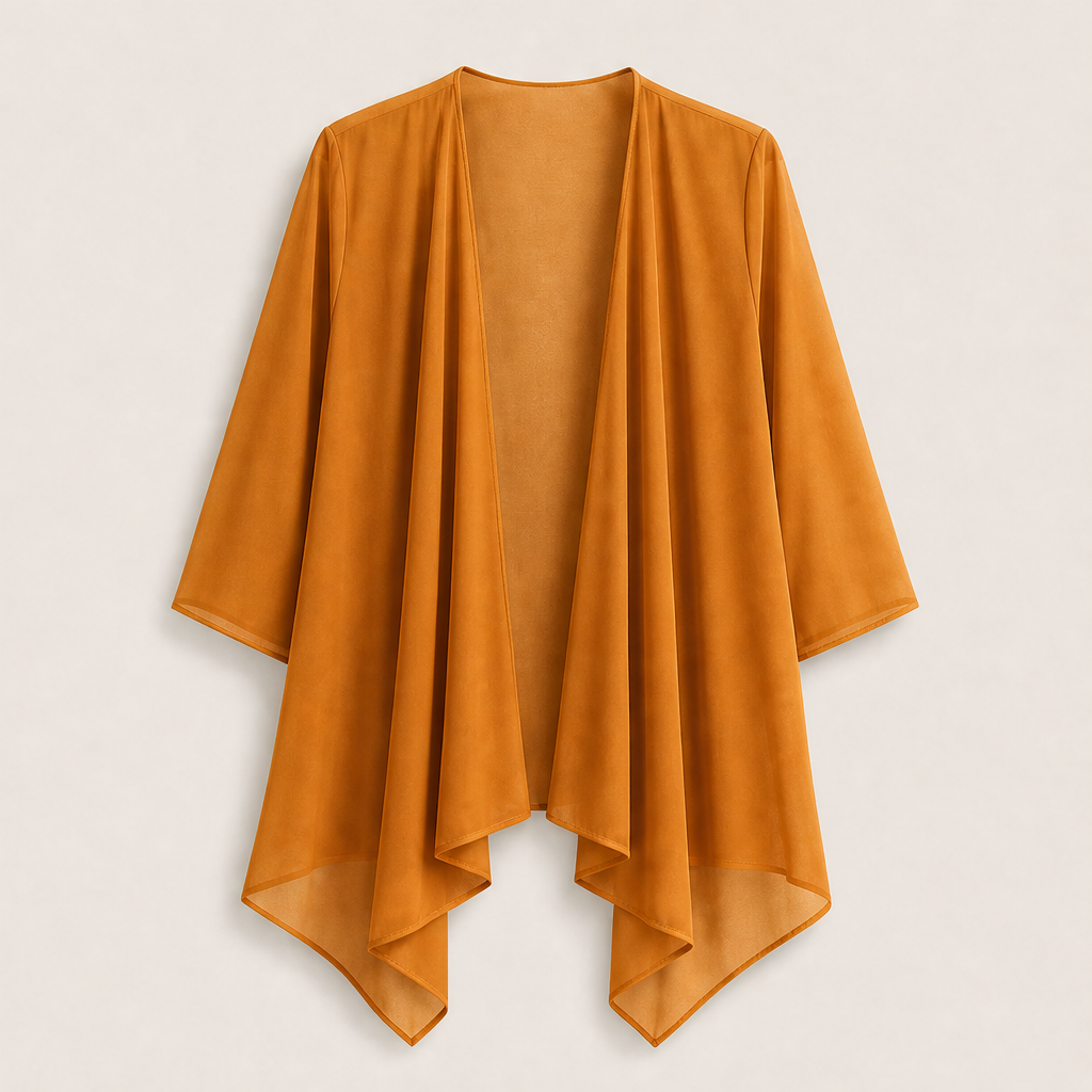 Black Chiffon Cardigan | Lightweight Open Front Cover-Up - Waterfall Drape for Women Mustard