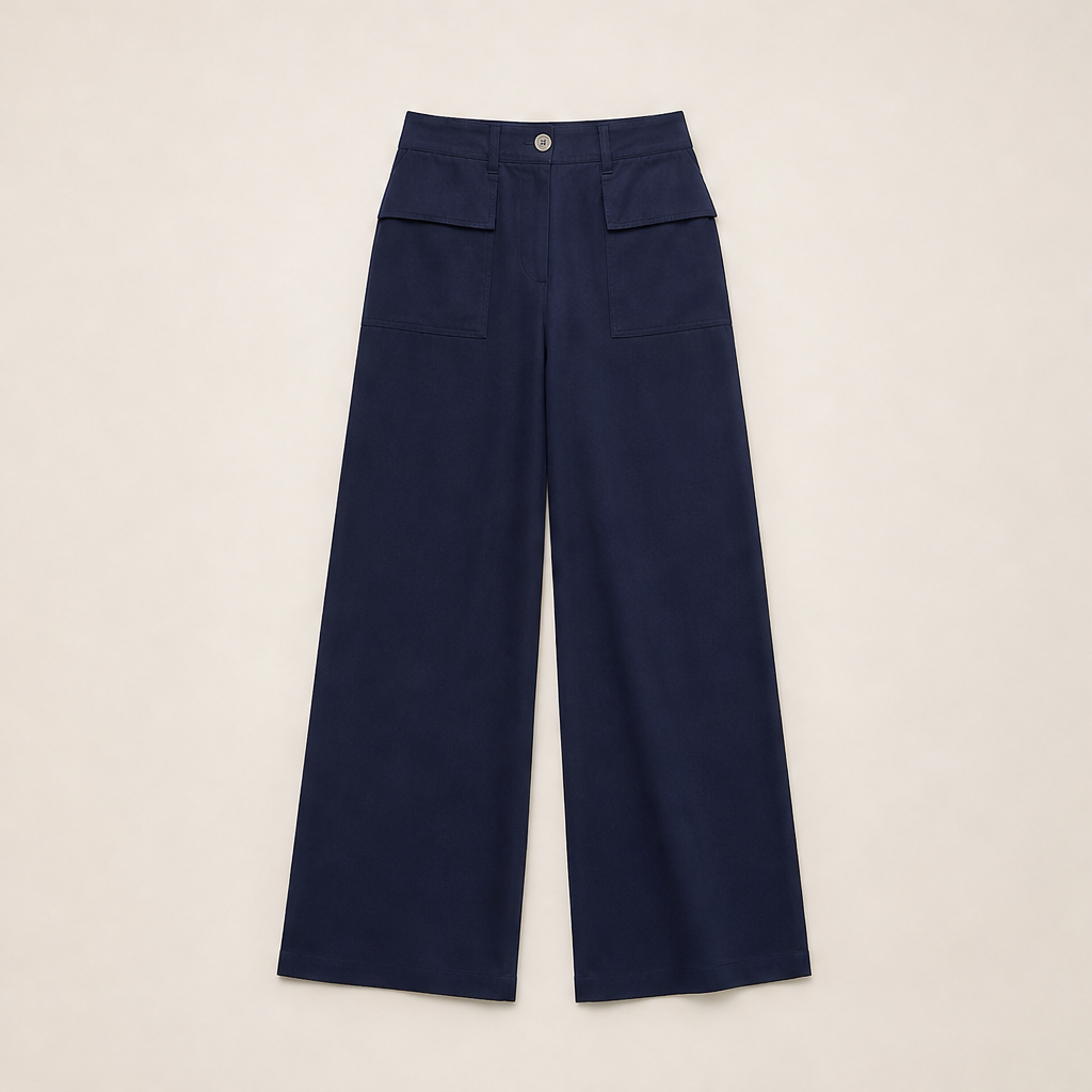 Marlow Women's Wide Leg Cotton Linen Trousers - High-Waisted Flowing Casual Trousers Navy