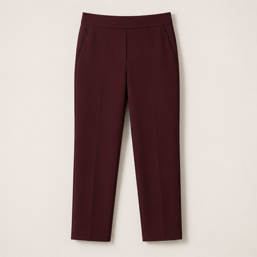 Black High-Waisted Ankle Trousers | Fitted Zip-Pocket Stretch Trousers for Women Burgundy