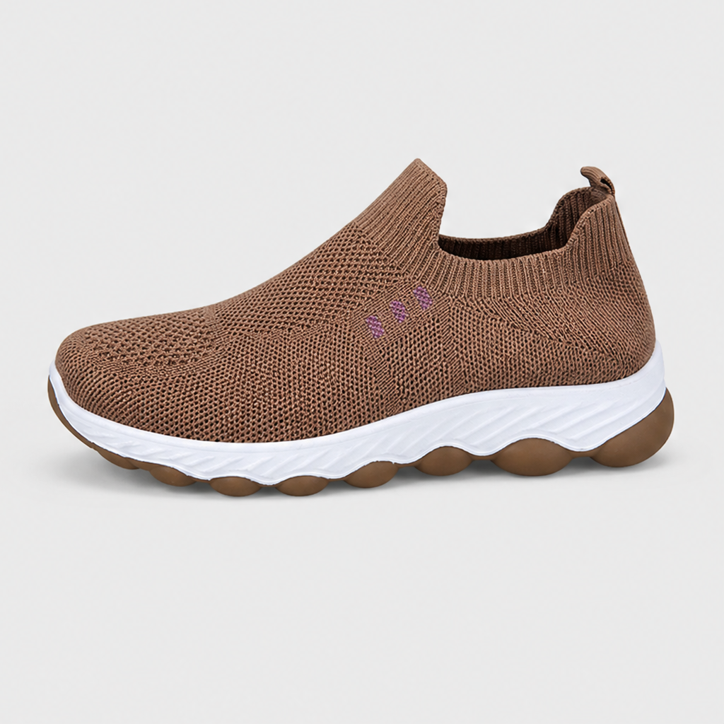 Aveline Women's Slip-On Breathable Mesh Walking Shoes - Lightweight Wide-Fit Trainers Brown