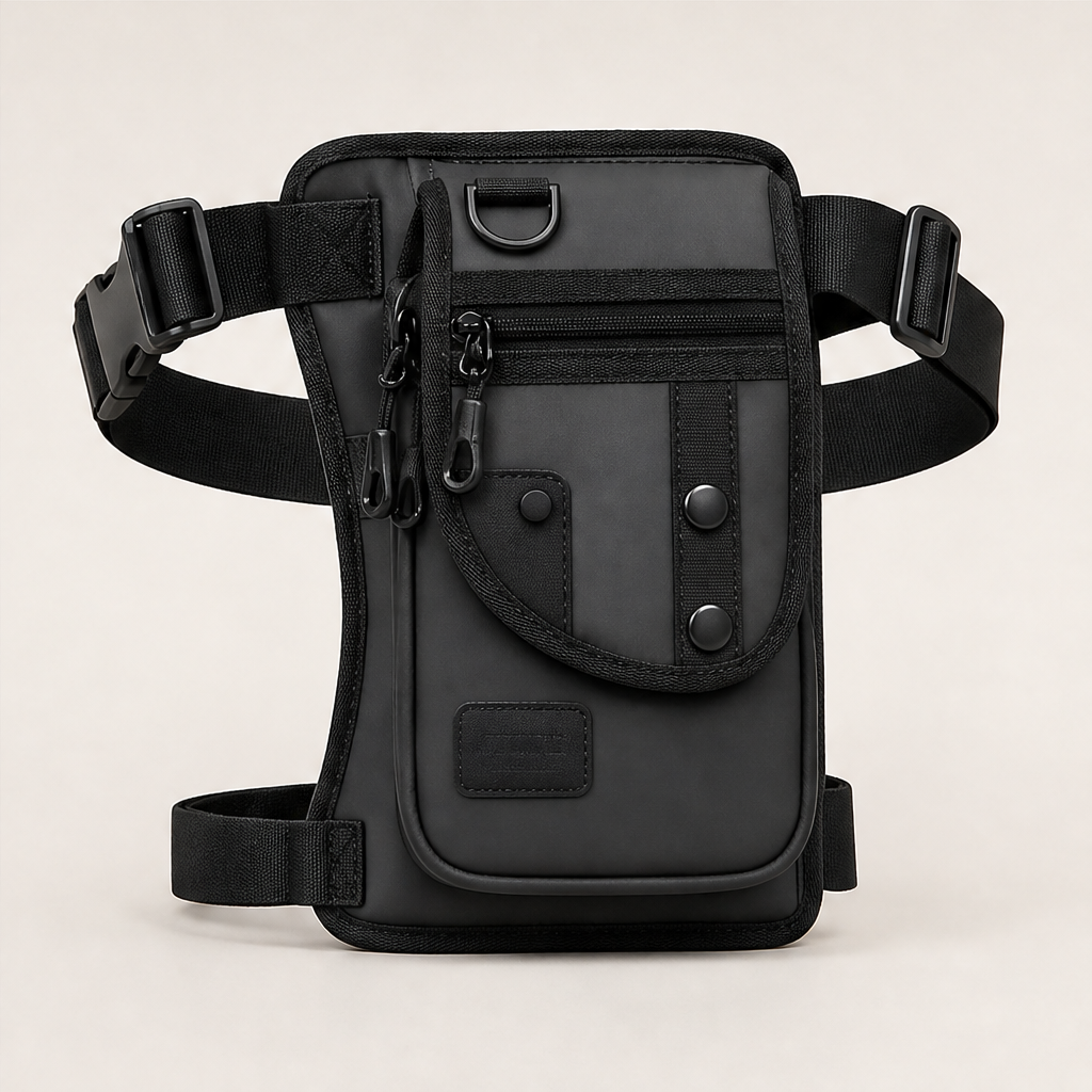 Black Leg Bag | Oxford Fabric Utility Thigh Bag for Travel - Adjustable Waist & Leg Straps Grey
