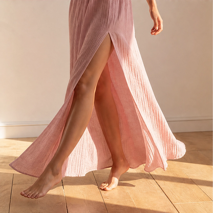 Solenne Women's Halter Maxi Dress - Backless V-Neck Summer Dress with High Slit