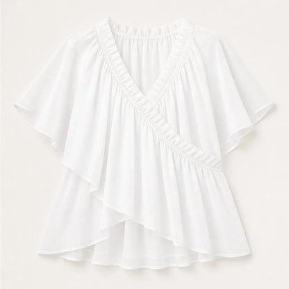 Thalise Women's Chiffon Blouse - Ruffled Faux Wrap Top with Flutter Sleeves