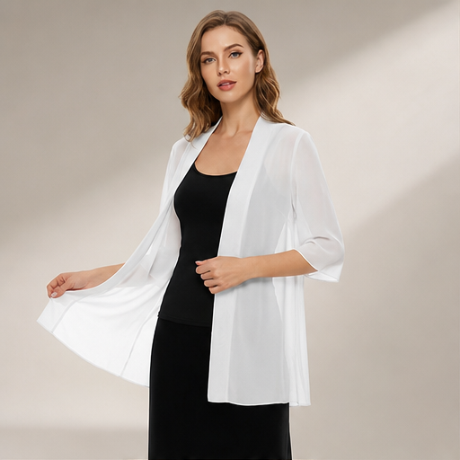 Black Chiffon Cover-Up | Lightweight Open-Front Cardigan - 3/4 Sleeve Layering Jacket lifestyle
