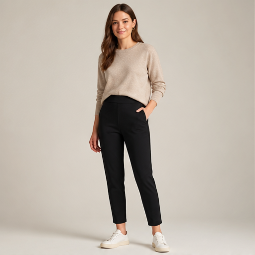 Black High-Waisted Cargo Pants | Tummy Control Stretch Trousers - Zip Pockets, Tapered Leg lifestyle