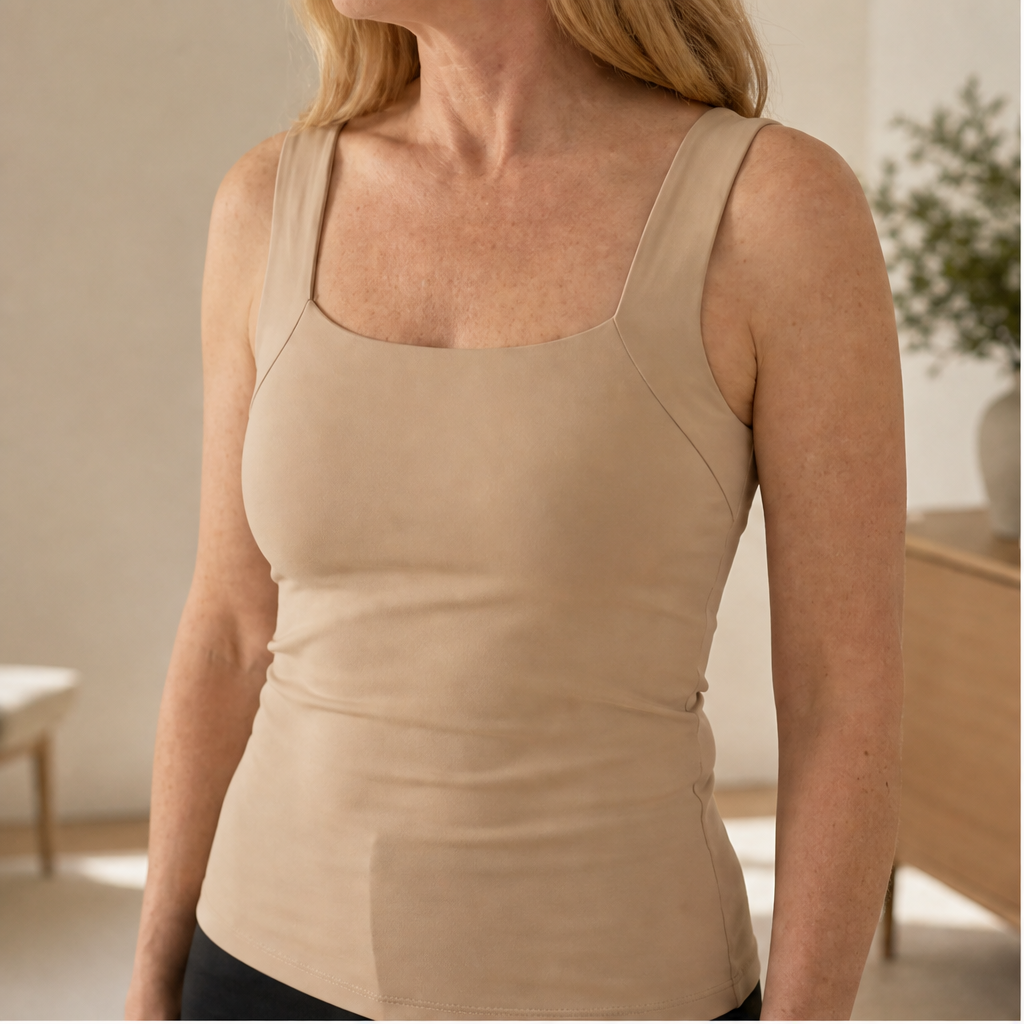 Aveline Women's Built-In Bra Square Neck Tank Top - Wire-Free Shaping Camisole with Comfort Support lifestyle