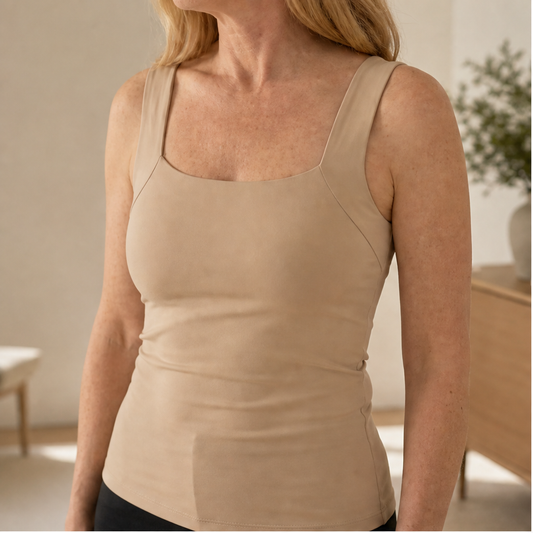Aveline Women's Built-In Bra Square Neck Tank Top - Wire-Free Shaping Camisole with Comfort Support lifestyle