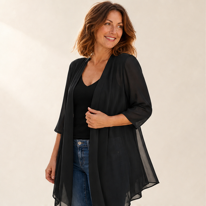 Black Chiffon Cardigan | Lightweight Open Front Cover-Up - Waterfall Drape for Women lifestyle