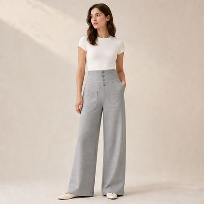 Black High Waist Stretch Trousers | Casual Wide Leg Pants for Women - Elasticated Drawstring Waist lifestyle