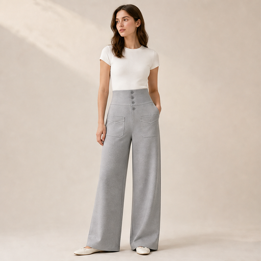 Black High Waist Stretch Trousers | Casual Wide Leg Pants for Women - Elasticated Drawstring Waist lifestyle