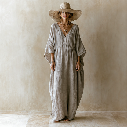 Marlowe Women's Loose-Fitting Linen Cocoon-Style Batwing Sleeve Maxi Kaftan Dress lifestyle
