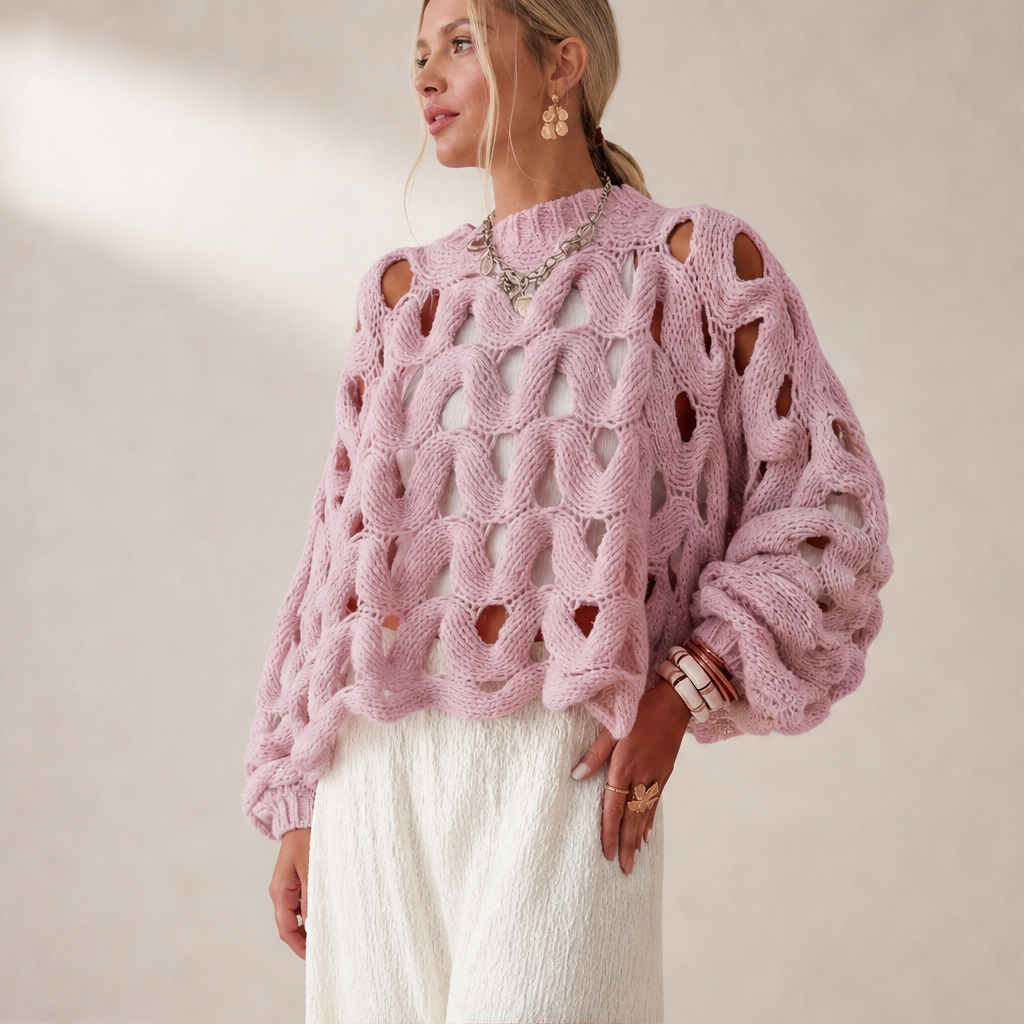 Black Cable Knit Jumper | Boho Hollow Out Balloon Sleeve Sweater - Oversized Spring Autumn Layer lifestyle