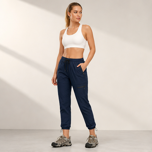 Navy Quick Dry Trekking Pants | Women's Hiking Joggers - Zip Pockets, Elastic Waist lifestyle