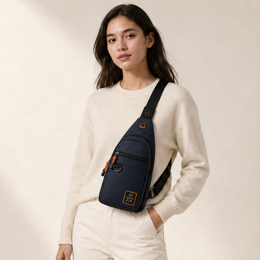 Navy Sling Bag | Waterproof Multi-Pocket Crossbody Bag - Anti-Theft Chest Bag for Men & Women lifestyle