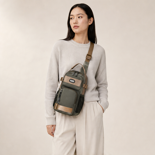 Olive Green Crossbody Sling Bag | Multifunctional Chest Bag with Adjustable Strap - Oxford Fabric lifestyle