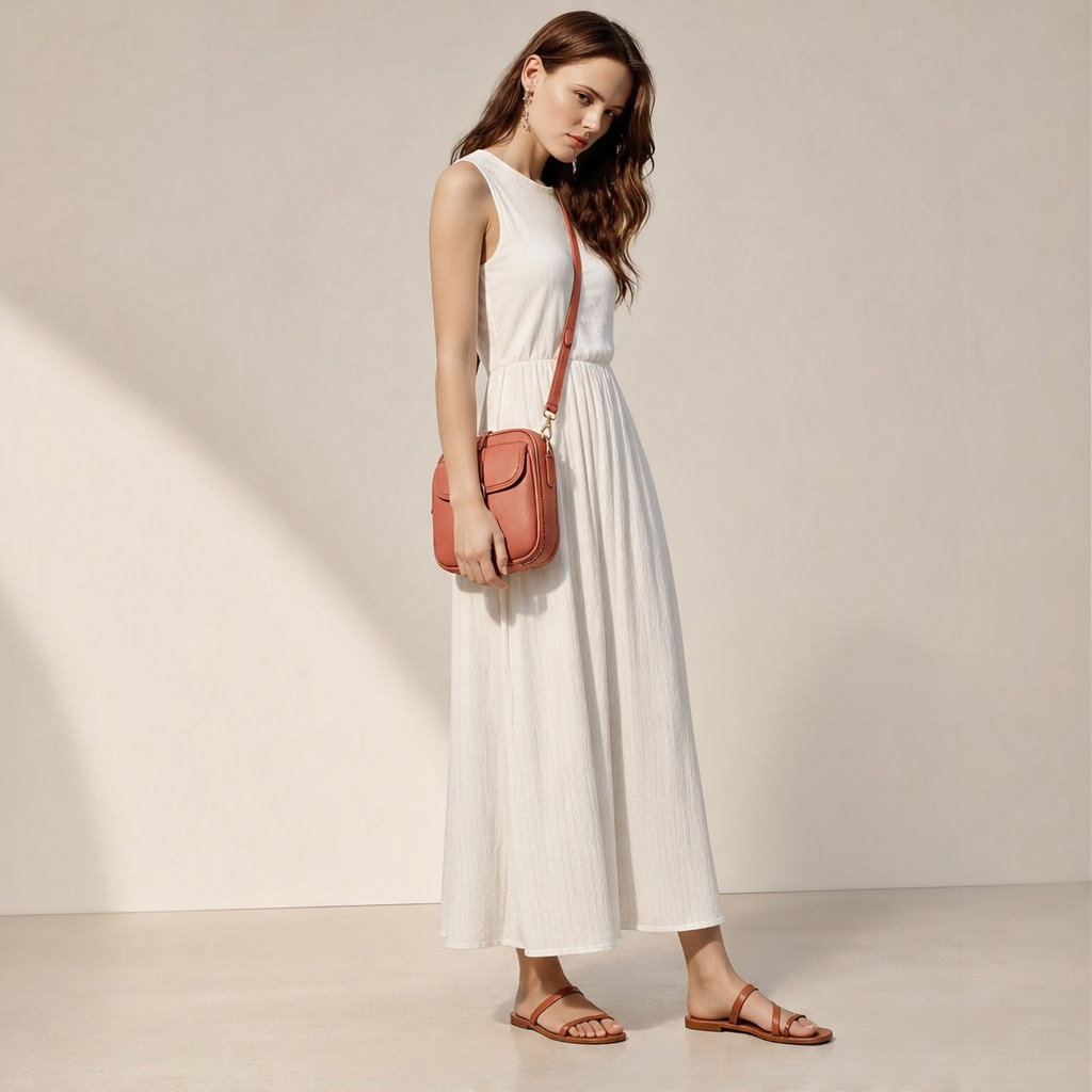 Terracotta Crossbody Leather Bag | Women's Shoulder Bag with Adjustable Strap - Multi-Pocket Design lifestyle