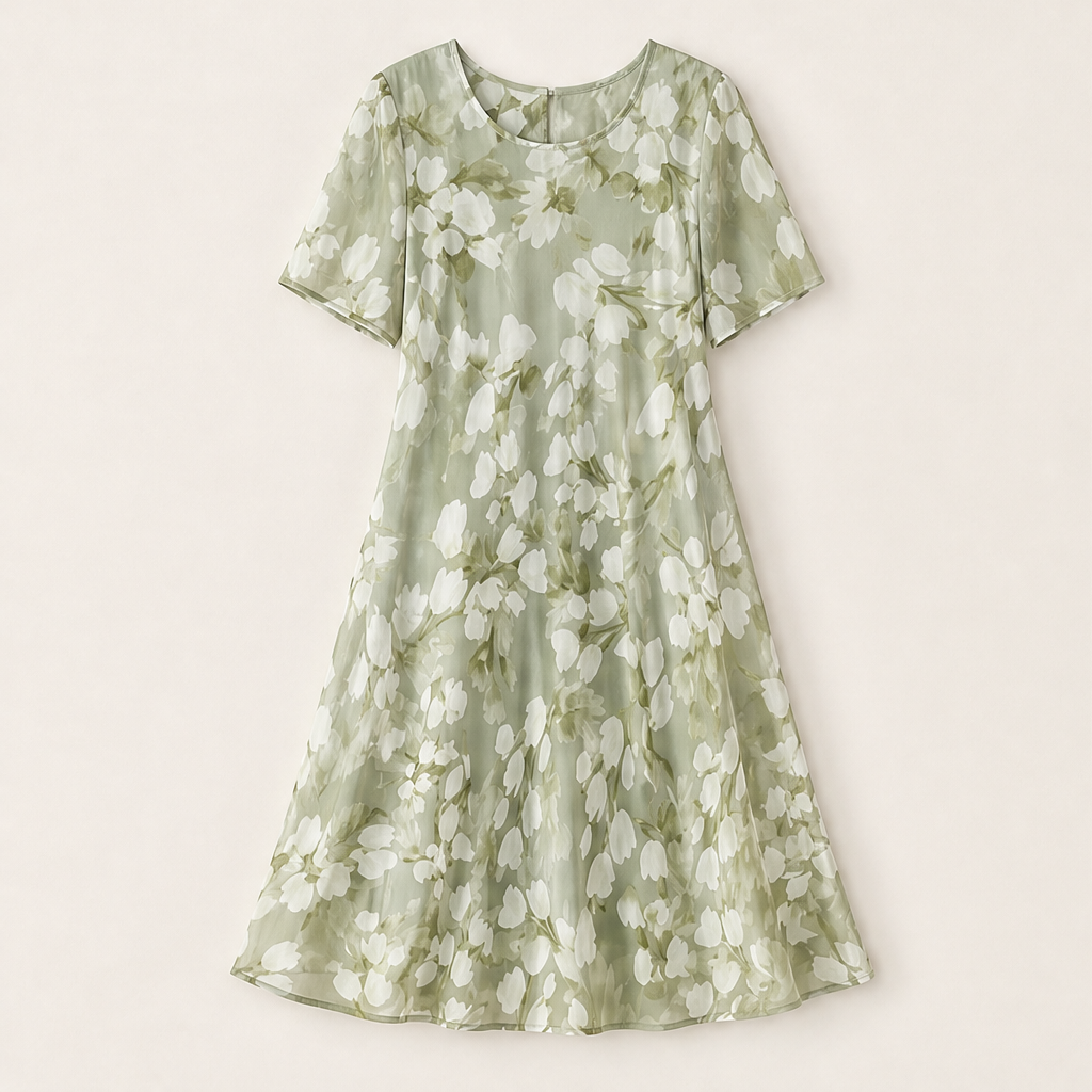 Navy Floral Chiffon A-Line Dress | Double-Layer Midi with Flutter Sleeves - Women's Occasion Wear Sage Floral