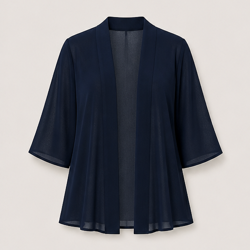 Black Chiffon Cover-Up | Lightweight Open-Front Cardigan - 3/4 Sleeve Layering Jacket Navy