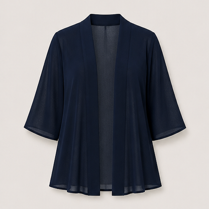 Black Chiffon Cover-Up | Lightweight Open-Front Cardigan - 3/4 Sleeve Layering Jacket Navy