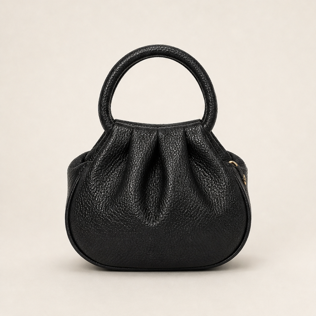 Marlowe Women's Ruched Top-Handle Faux Leather Mini Clutch Handbag - Pebbled Grain Crossbody Bag Black