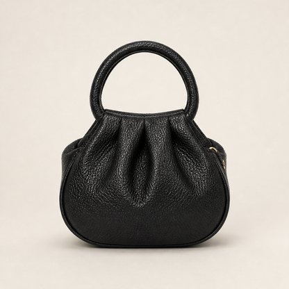 Marlowe Women's Ruched Top-Handle Faux Leather Mini Clutch Handbag - Pebbled Grain Crossbody Bag Black