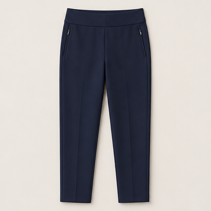 Black High-Waisted Cargo Pants | Tummy Control Stretch Trousers - Zip Pockets, Tapered Leg Navy