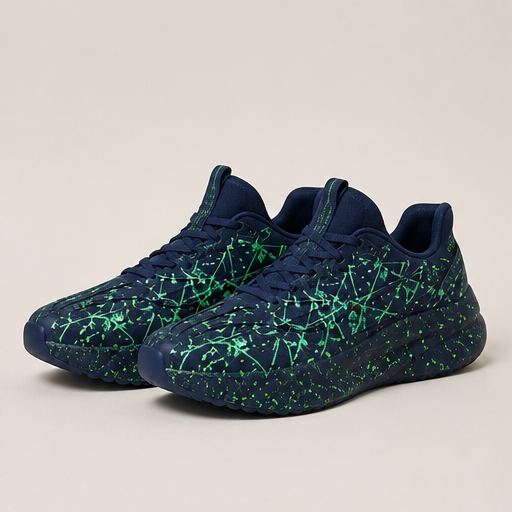 Black Glow-in-the-Dark Splatter Sneakers | Luminous Casual Trainers - Breathable Mesh Navy