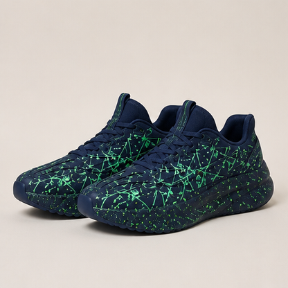 Black Glow-in-the-Dark Splatter Sneakers | Luminous Casual Trainers - Breathable Mesh Navy
