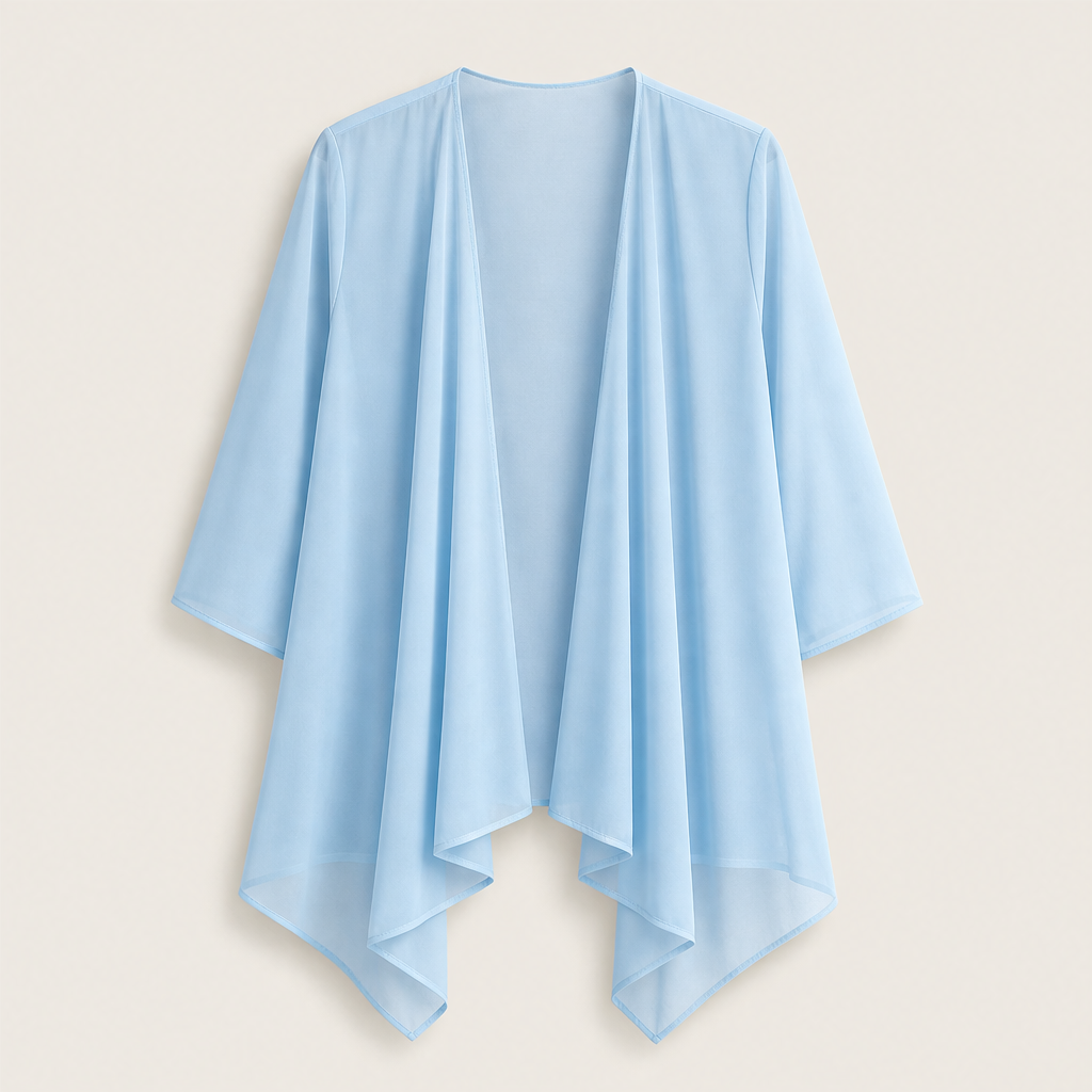 Black Chiffon Cardigan | Lightweight Open Front Cover-Up - Waterfall Drape for Women Sky Blue