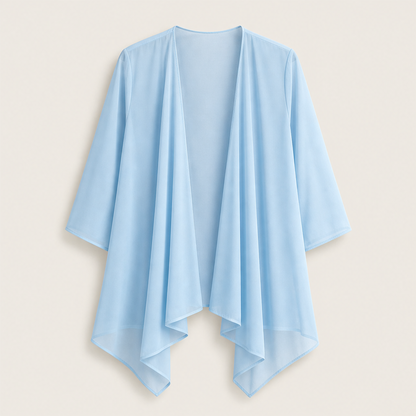 Black Chiffon Cardigan | Lightweight Open Front Cover-Up - Waterfall Drape for Women Sky Blue