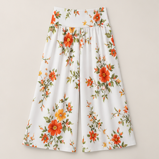 Blue Floral Wide Leg Trousers | Women's High-Waisted Palazzo Pants - Elegant Print with Pockets Orange Floral