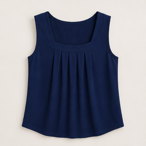 Black Square Neck Tank Top | Sleeveless Pleated Blouse - Breathable Summer Top for Women Navy