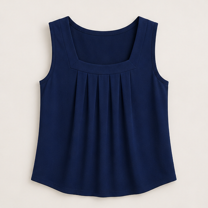 Black Square Neck Tank Top | Sleeveless Pleated Blouse - Breathable Summer Top for Women Navy