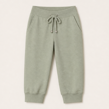 Navy Cropped Jogging Pants | Capri-Length Joggers with Pockets - Elastic Cuffs & Drawstring Waist Sage