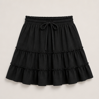 Rust Tiered Skort | Flowy Ruffle Mini Skirt with Built-In Shorts - Pockets & Drawstring Waist Black