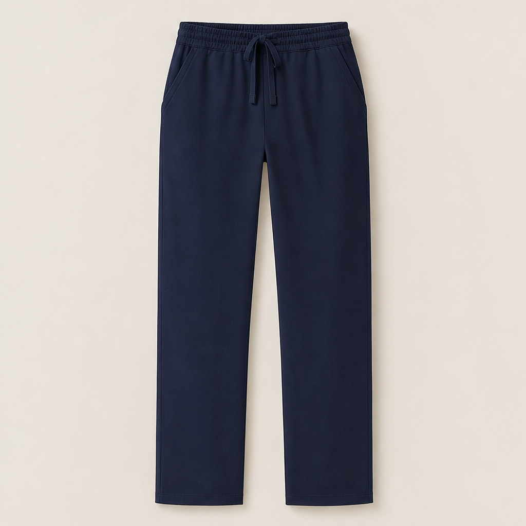 Black High Waist Stretch Trousers | Casual Wide Leg Pants for Women - Elasticated Drawstring Waist Navy