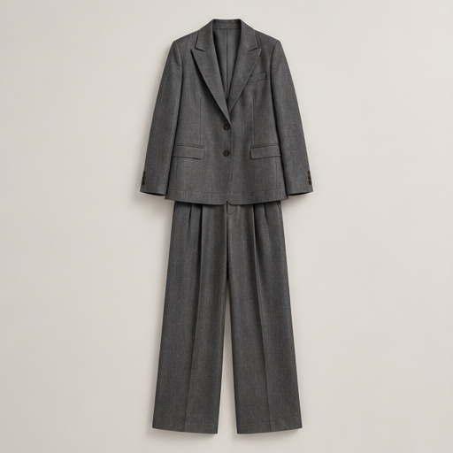 Pink Blazer and Trouser Set | Women's Two-Piece Suit - Tailored Wide Leg Workwear Grey