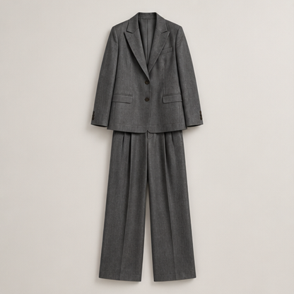 Pink Blazer and Trouser Set | Women's Two-Piece Suit - Tailored Wide Leg Workwear Grey