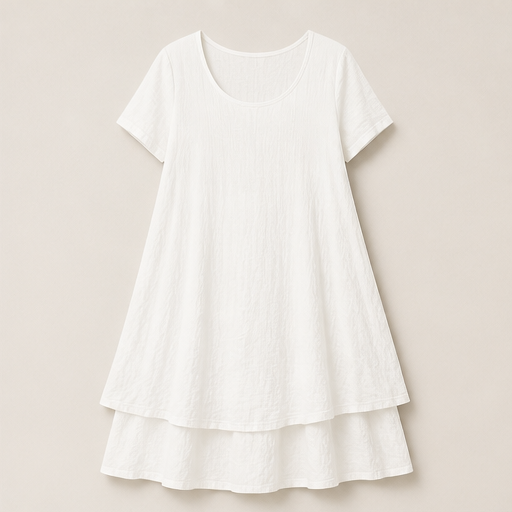 Black Loose Fit Midi Dress | Cotton Linen Tiered Hem Dress for Women - Round Neck A-Line White