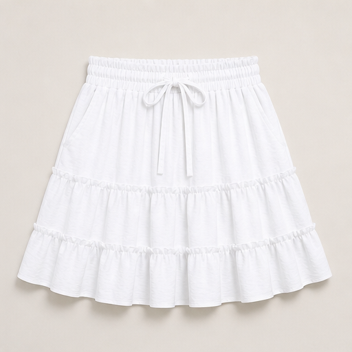 Rust Tiered Skort | Flowy Ruffle Mini Skirt with Built-In Shorts - Pockets & Drawstring Waist White