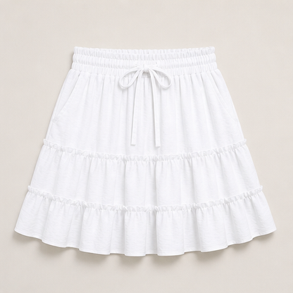 Rust Tiered Skort | Flowy Ruffle Mini Skirt with Built-In Shorts - Pockets & Drawstring Waist White