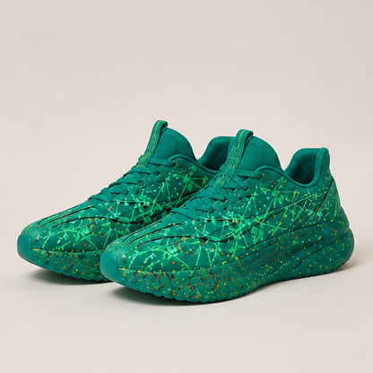Black Glow-in-the-Dark Splatter Sneakers | Luminous Casual Trainers - Breathable Mesh Green