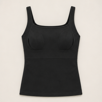 Nude Mastectomy Tank Top | Built-In Pocketed Bra Cami - Wire-Free Post-Surgery Support Black