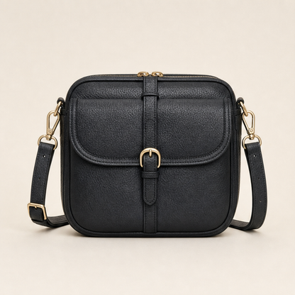 Terracotta Crossbody Leather Bag | Women's Shoulder Bag with Adjustable Strap - Multi-Pocket Design Black