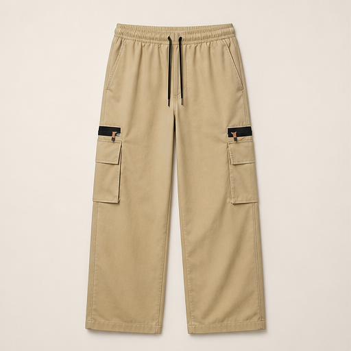 Khaki Cargo Trousers | Relaxed Fit Stretch Utility Pants - Women's Wide Leg with Pockets Khaki