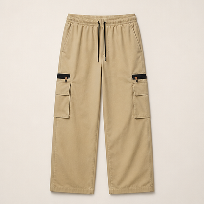 Khaki Cargo Trousers | Relaxed Fit Stretch Utility Pants - Women's Wide Leg with Pockets Khaki