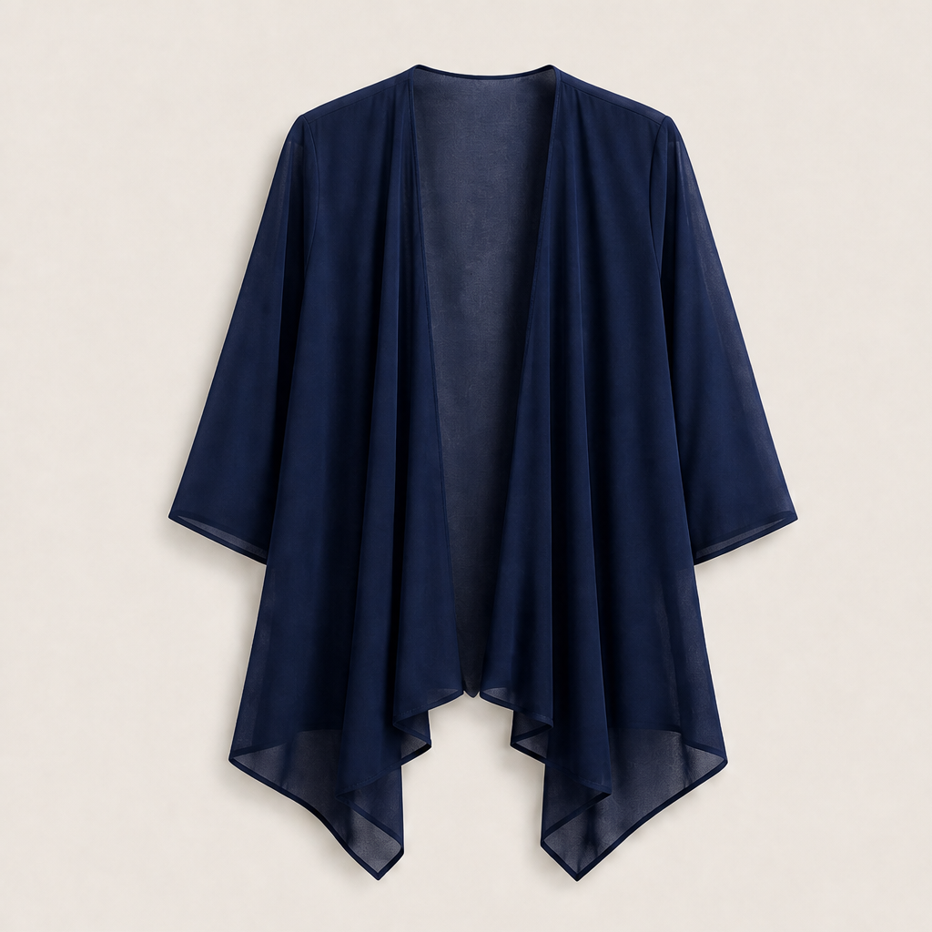 Black Chiffon Cardigan | Lightweight Open Front Cover-Up - Waterfall Drape for Women Navy