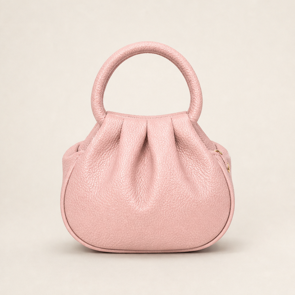 Marlowe Women's Ruched Top-Handle Faux Leather Mini Clutch Handbag - Pebbled Grain Crossbody Bag Pink
